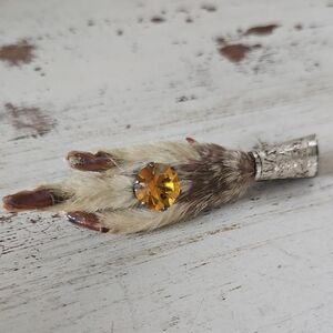 Vntg Scottish Grouse Foot Kilt Brooch with Amber Gem, Signed By Maker Ward Bros